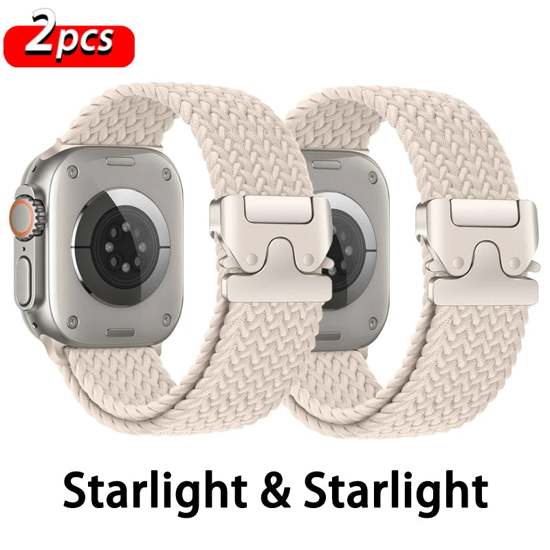2-Pack: Ivory + Ivory braided nylon Apple Watch band with parachute-style buckle