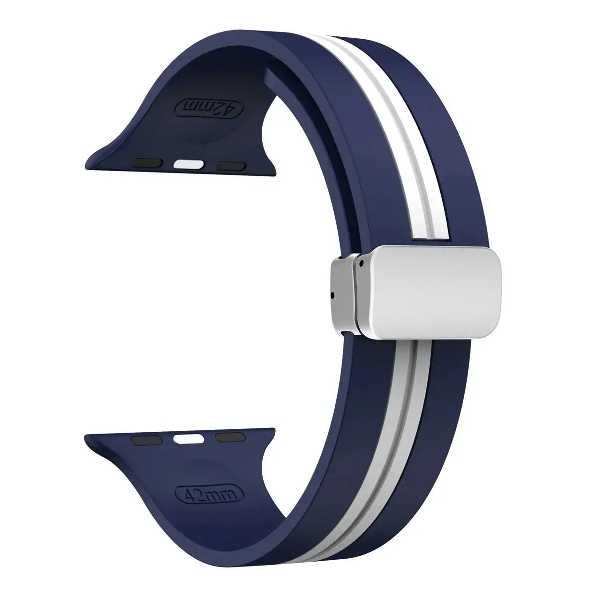 Navy / White - Silver Clasp striped silicone Apple Watch band with magnetic clasp