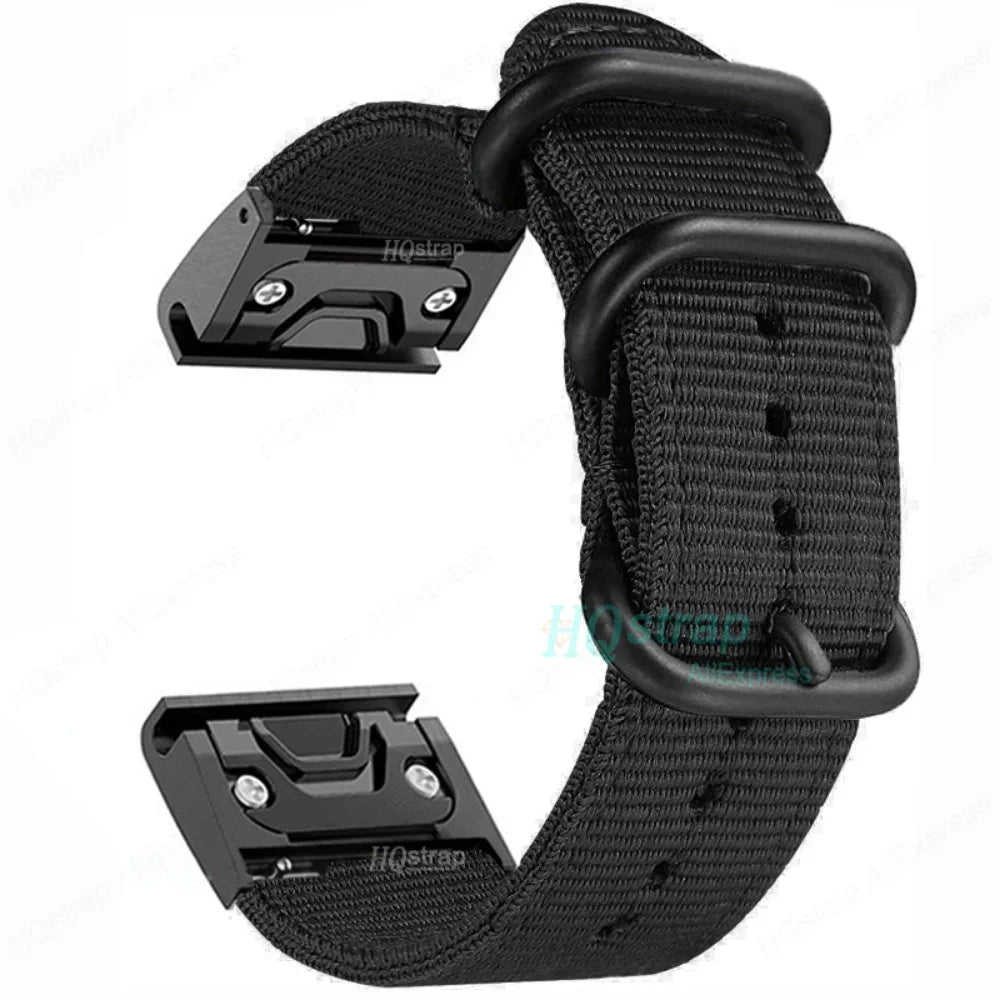 Garmin QuickFit Canvas Nylon Buckle Band black canvas-style strap with buckle and rings
