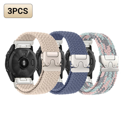 3-Pack Milk Tea, Gray Blue & Coral Pink Garmin QuickFit 20/22/26mm Braided Stretch Nylon Band