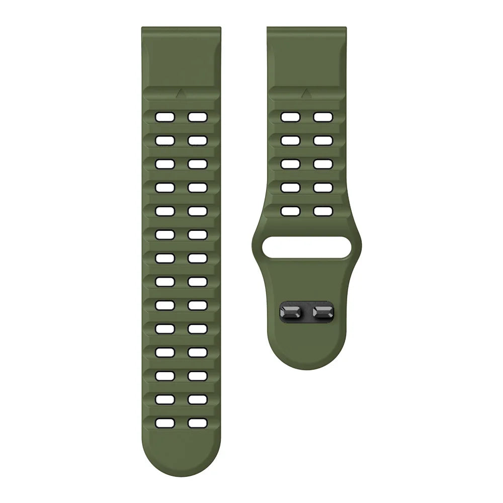 Army Green / Black Garmin QuickFit 22/26mm Perforated Silicone Band with Tuck Closure
