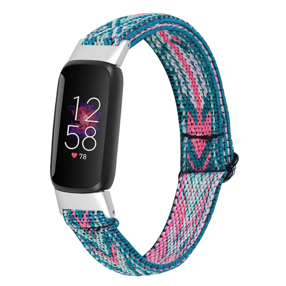 Fitbit Luxe Adjustable Stretch Nylon Band - Teal and pink chevron band