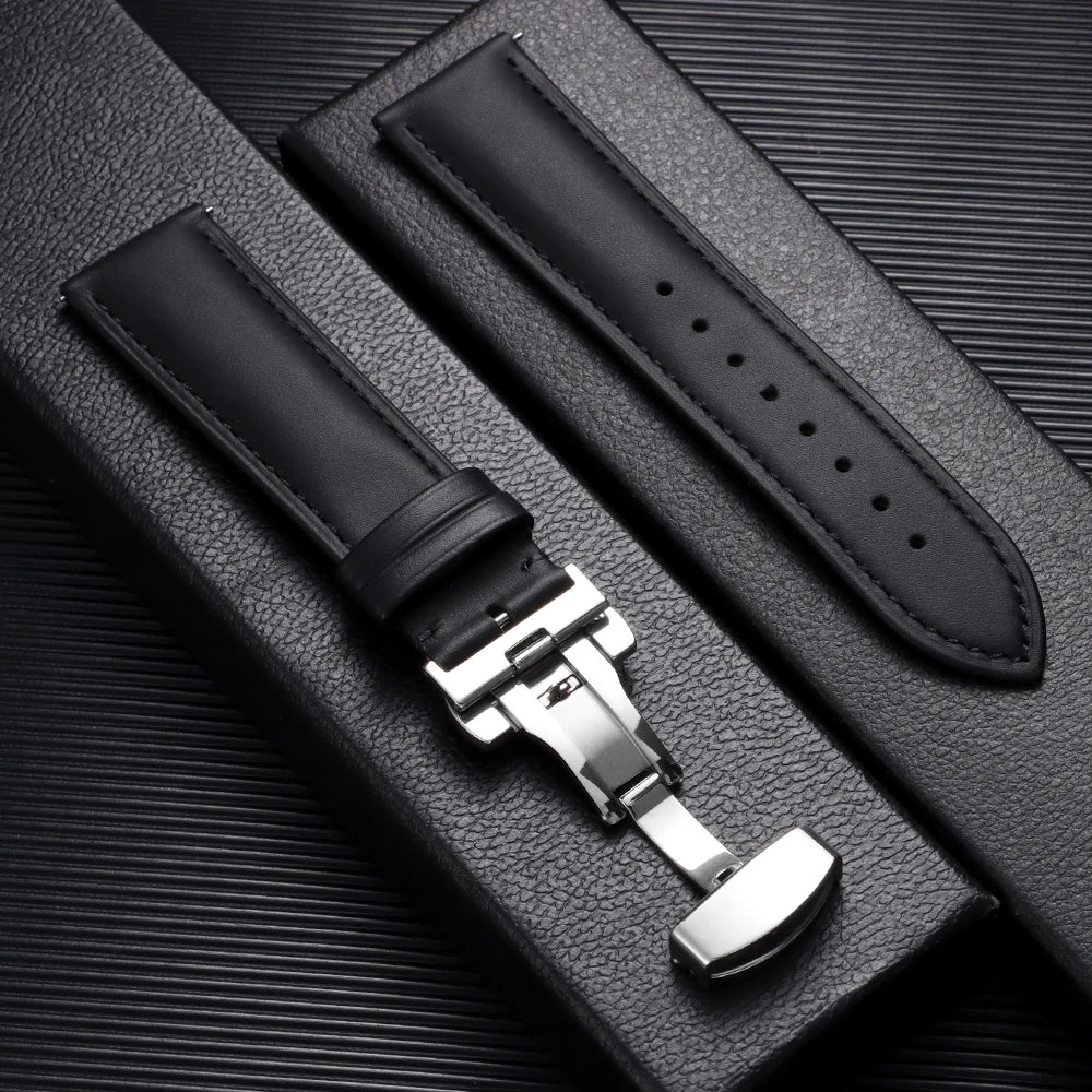 Garmin Leather Butterfly Clasp Band in Black