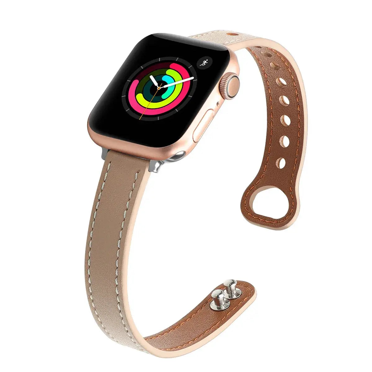 Taupe stitched leather Apple Watch band