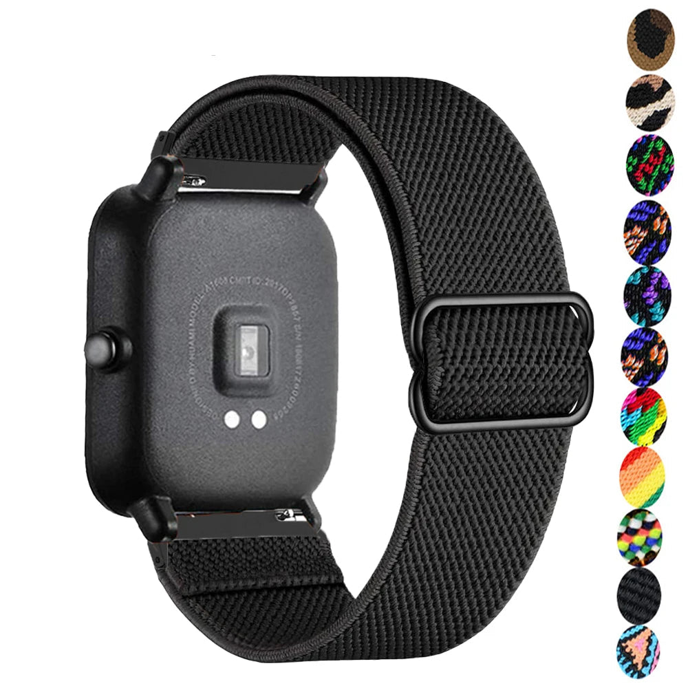 OnePlus Smartwatch Nylon Loop Band - Breathable Sport Wrist Strap in black with various color options displayed.