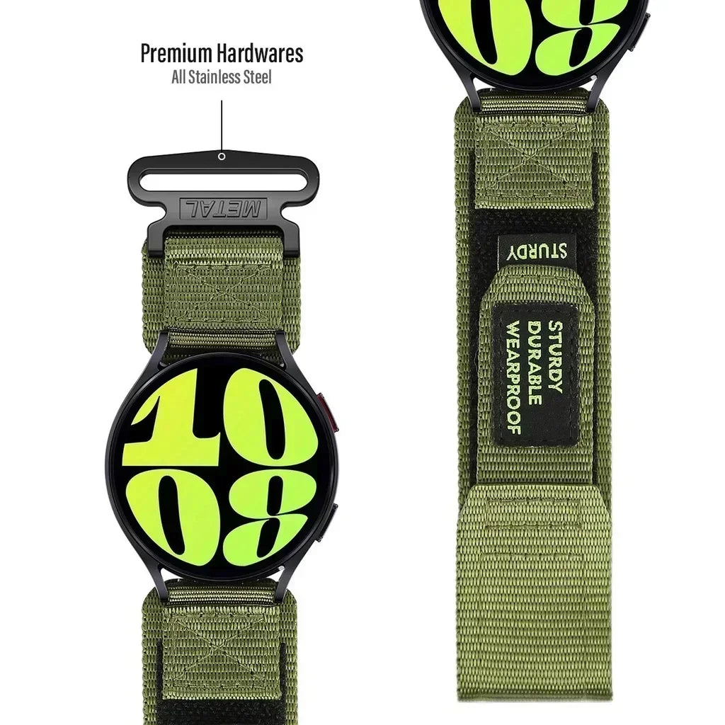 Polar Nylon Hook-and-Loop Band in Solid and Camo Colors — Metal loop and woven strap detail
