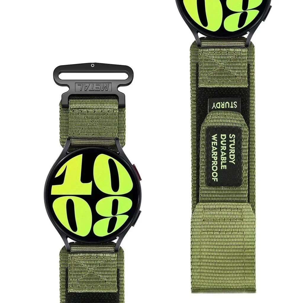 OnePlus Watch Band Sport Nylon Strap Breathable Quick Release Wristband in green fabric with digital display