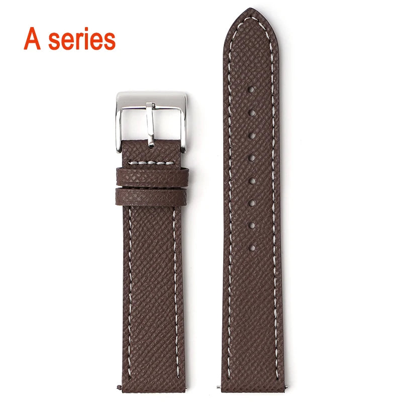 Garmin Epsom Leather Band in Dark Brown, White Stitching with Silver Buckle