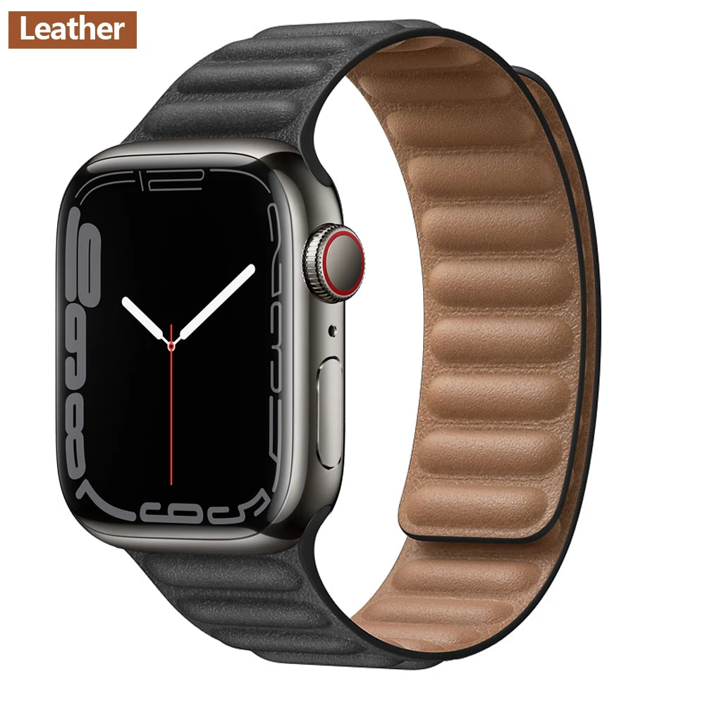 Magnetic Apple Watch Link Band - Leather & Silicone in Leather / Black