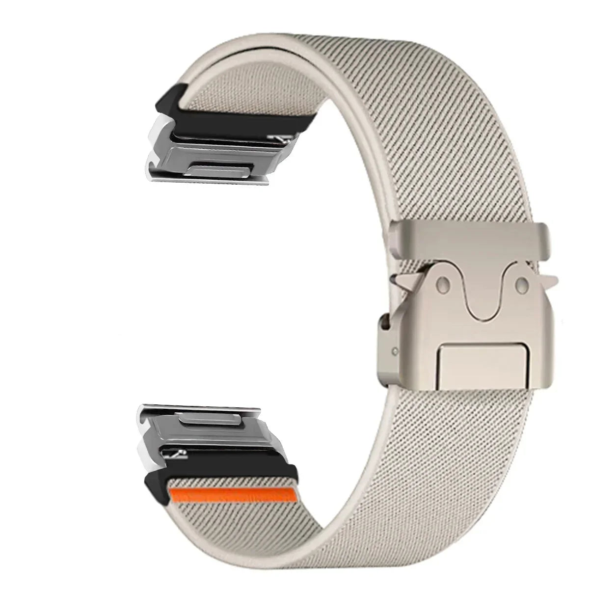 Garmin QuickFit Nylon Band - Clasp and Slider Styles in Ivory / Silver - Clasp
