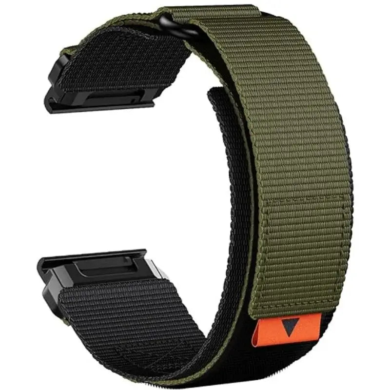 Garmin QuickFit Nylon Loop Band with Orange Tab in Army Green / Black
