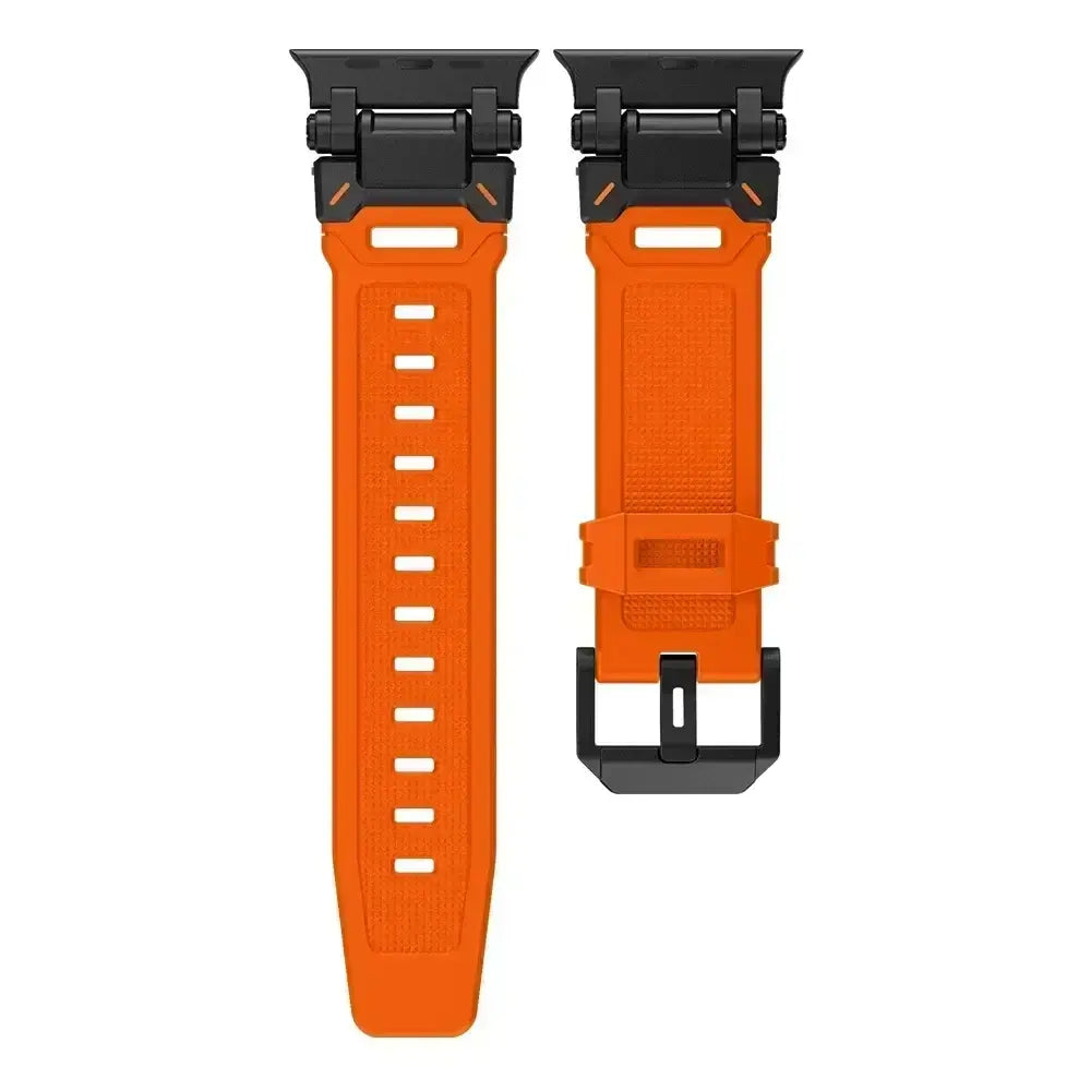 Orange / Black silicone Apple Watch band with metal connectors