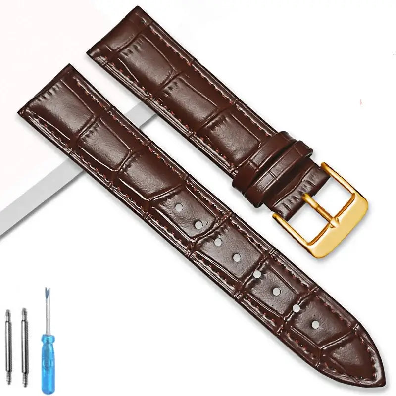 Samsung Galaxy Watch Crocodile-Pattern Buckle Leather Band in Brown / Gold Buckle