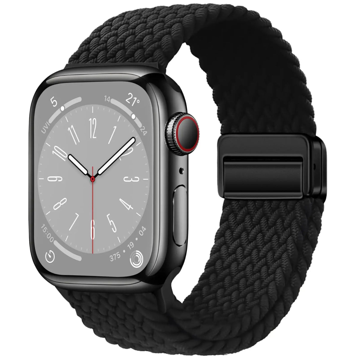 Braided Nylon Apple Watch Band with Magnetic Clasp in Black
