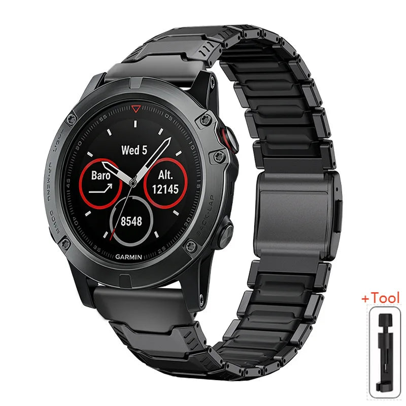 Black Garmin QuickFit 22/26mm Two-Tone Metal Link Band with Magnetic Clasp