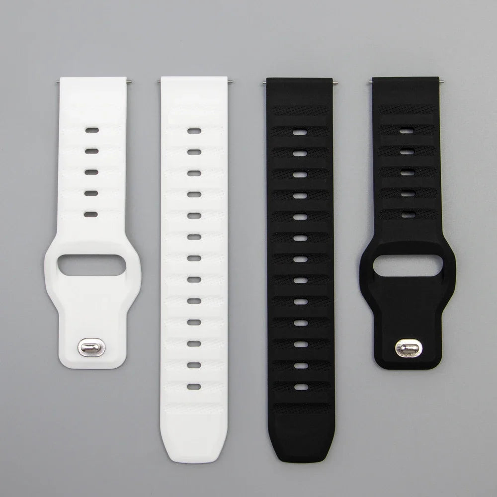 OnePlus Smartwatch Bands Silicone Sport Strap Bracelet Replacement in white and black colors on a grey background.