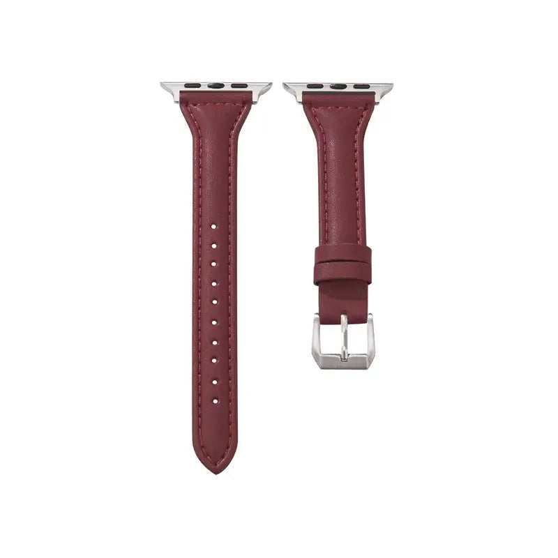 Burgundy tapered stitched leather Apple Watch band