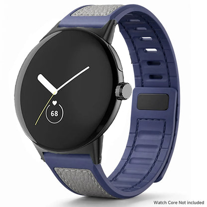 Slate Grey Google Pixel Watch 5, 4 and 3 45mm Litchi Leather Magnetic Band
