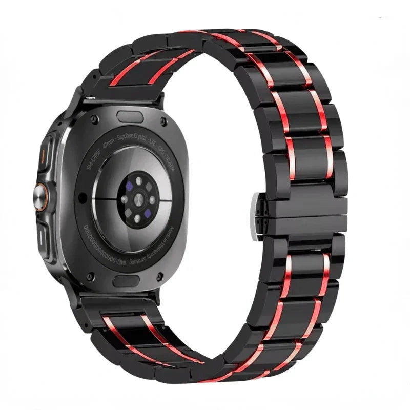 Samsung Galaxy Ceramic Bracelet Watch Band For Watch8/Watch8 Classic/Watch9/Ultra/Ultra2 in sleek black and red design.