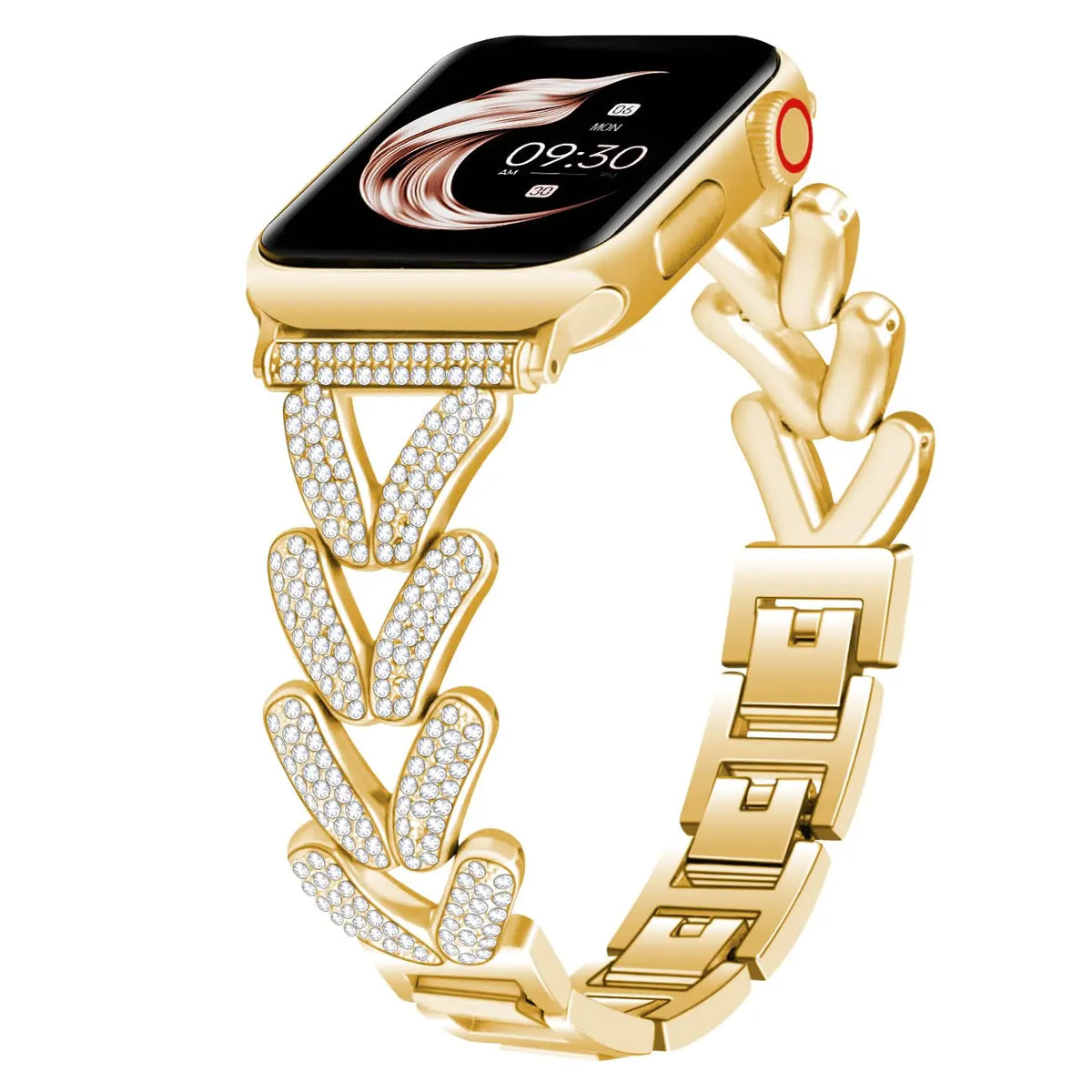 Rhinestone Leaf-Link Apple Watch Bracelet Band in Gold