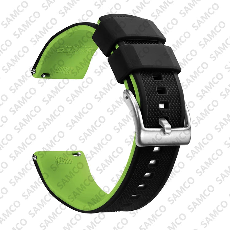 COROS Textured Silicone Watch Band with Buckle Choices - Black / Lime - Silver Buckle