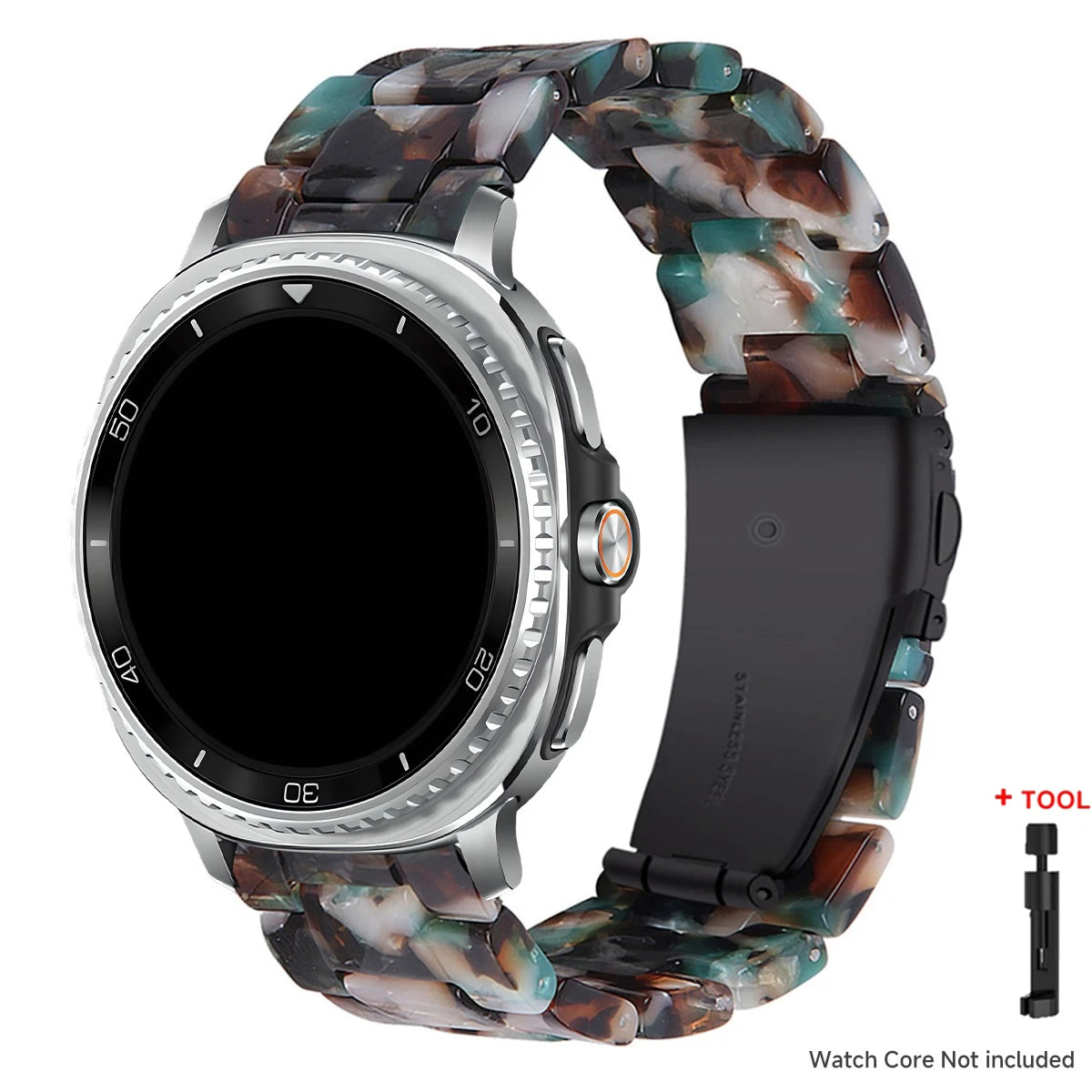 Samsung Galaxy Resin Link Watch Band - Tortoise Women Watch8/Watch8 Classic/Watch9 Ultra/Ultra2 on a smartwatch.