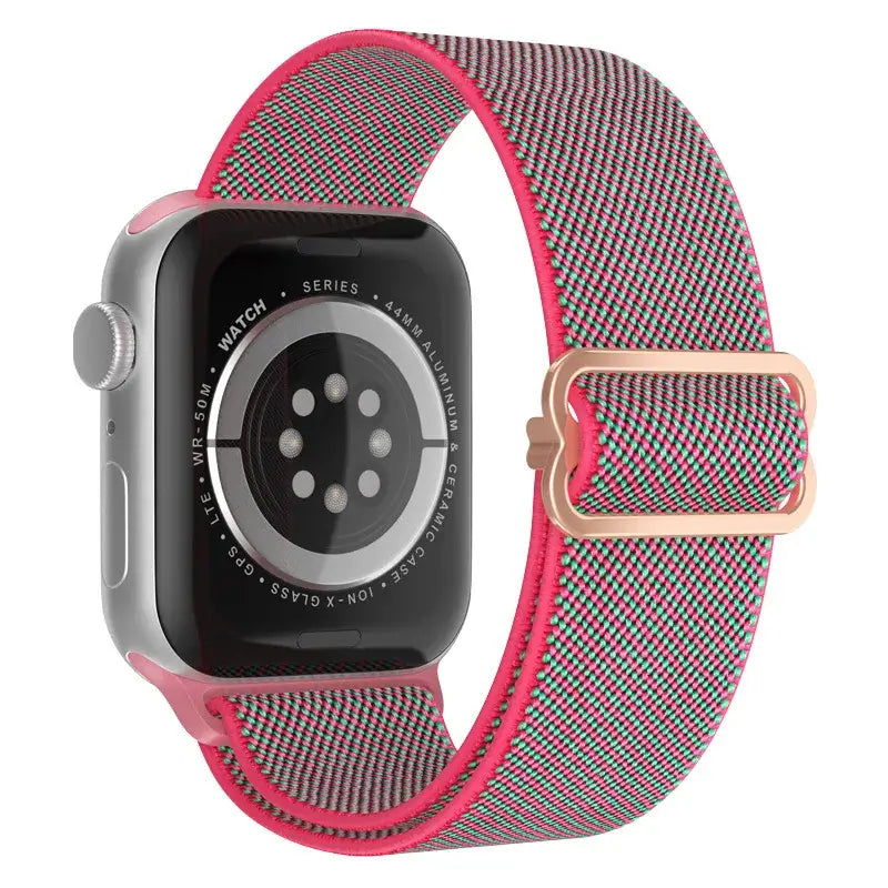 Teal / Pink adjustable stretch nylon Apple Watch band