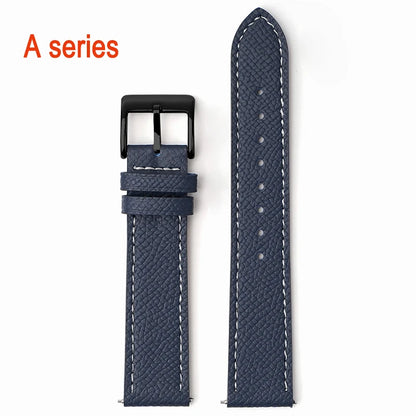Garmin Epsom Leather Band in Navy Blue, White Stitching with Black Buckle