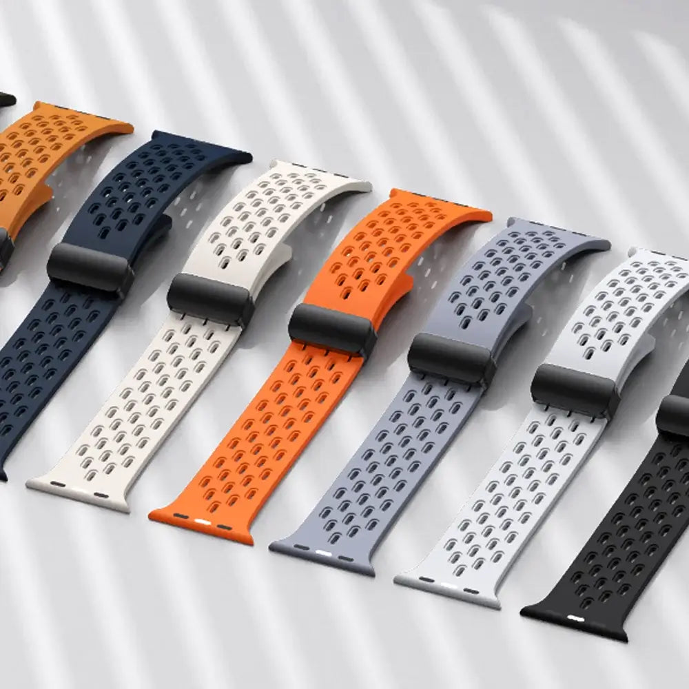 Perforated silicone Apple Watch straps in assorted colors