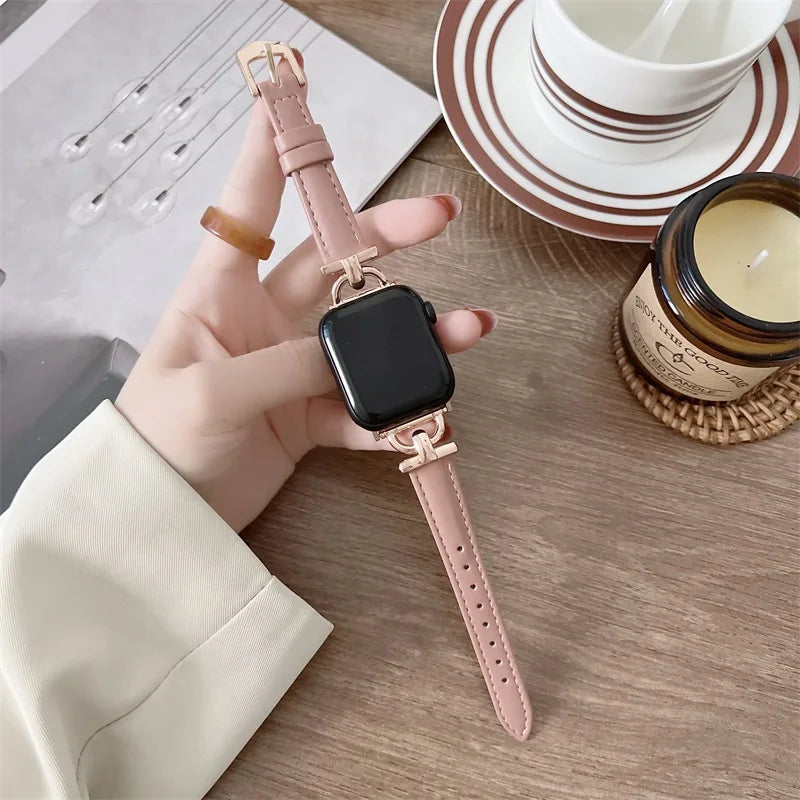 Rose Gold / Dusty Rose slim leather Apple Watch band with decorative connectors