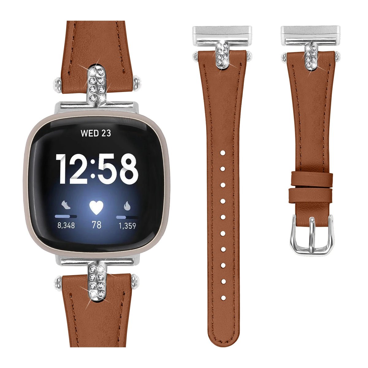Brown Fitbit Versa 4, Versa 3, Sense 2 and Sense Tapered Band, Sparkly Links