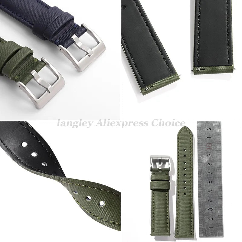 Motorola Moto Stitched Sailcloth Nylon Watch Band — Stitched edges, underside and buckle details