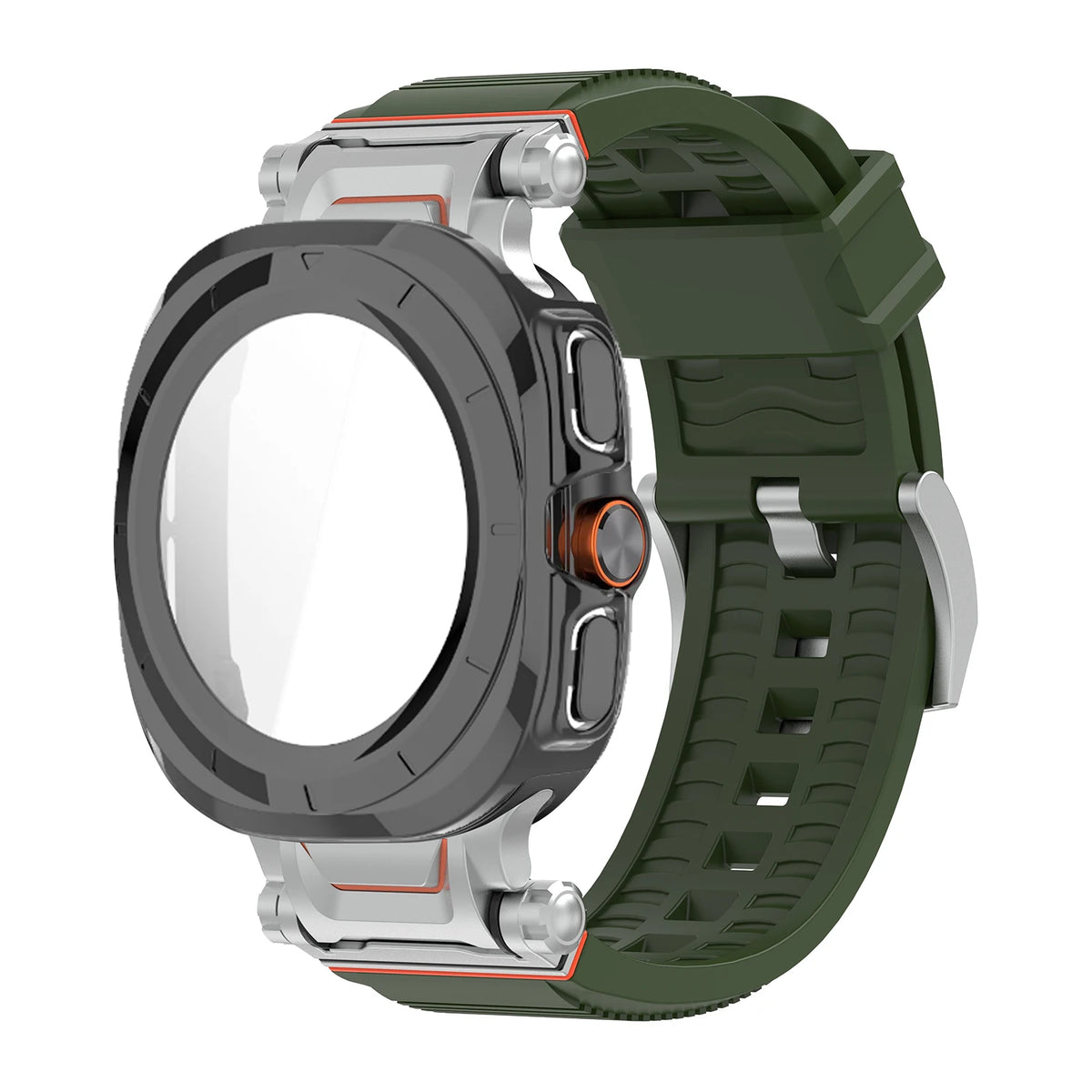 Samsung Galaxy Ultra/Ultra2 Silicone Sport Watch Band - Acrylic Case in BK Green color on a smartwatch.