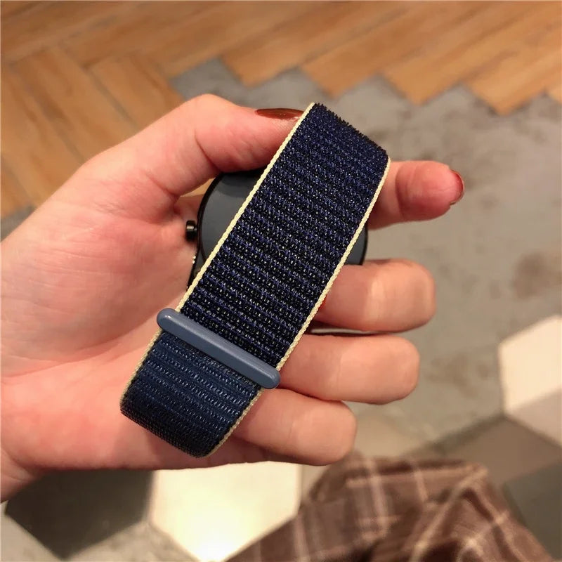COROS Nylon Sport Loop Watch Band in Solid & Mixed Colors - Navy contrast-edge loop on wrist