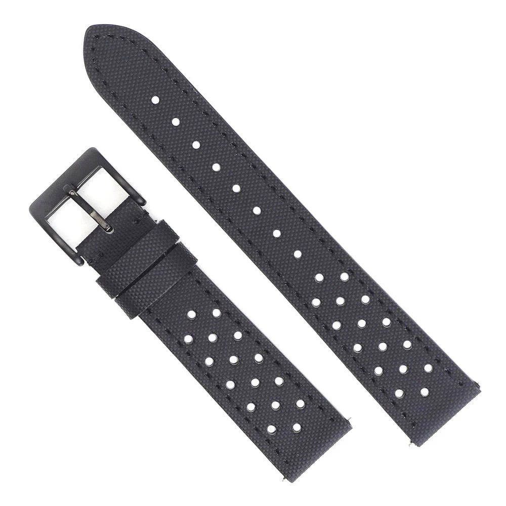 Garmin 18/20/22mm Quick Release Perforated Sailcloth Rally Band in Black with Black Buckle