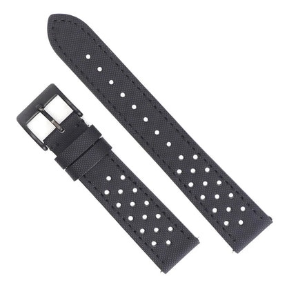 Garmin 18/20/22mm Quick Release Perforated Sailcloth Rally Band in Black with Black Buckle