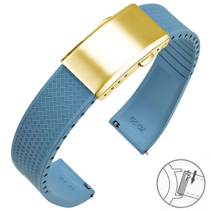 Garmin FKM Rubber Band in Light Blue with Gold Clasp