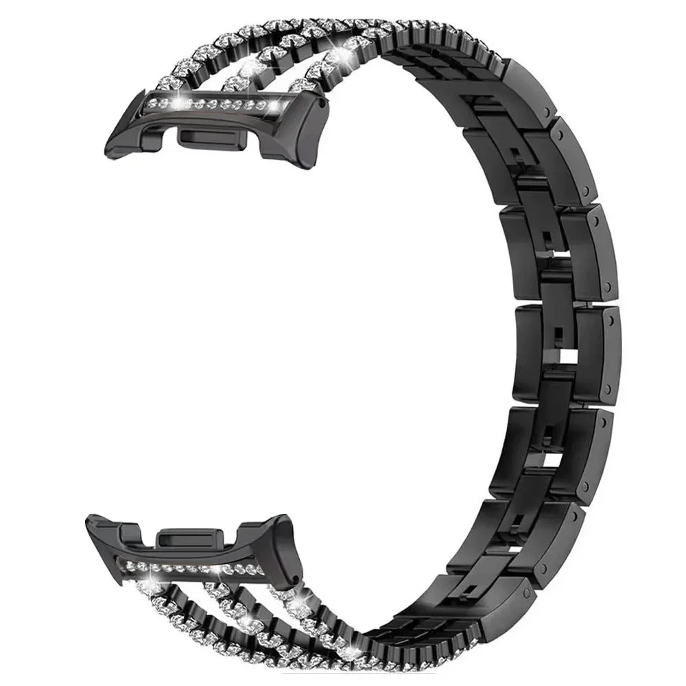 Samsung Galaxy Stainless Steel Diamond Watch Band - Watch8/Watch8 Classic/Watch9 black bracelet with diamond accents