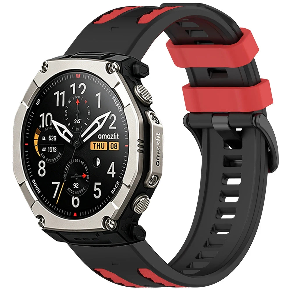 Black / Red Garmin QuickFit 22/26mm Silicone Band with Contrast Keepers