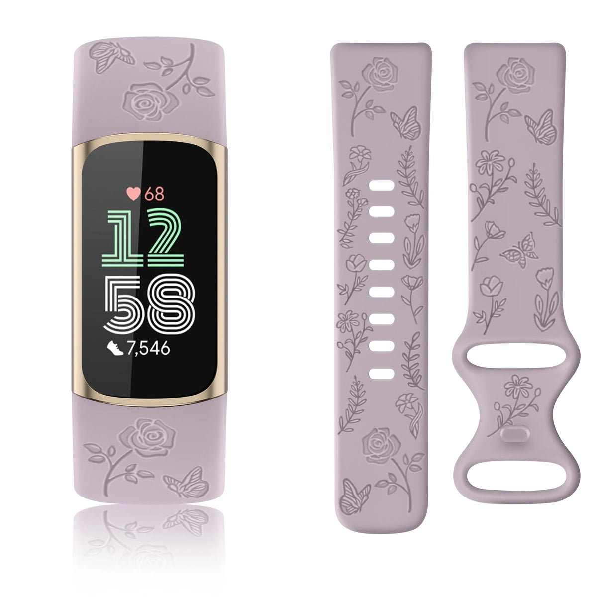 Fitbit Charge 5 and 6 Floral Engraved Band, Soft TPU