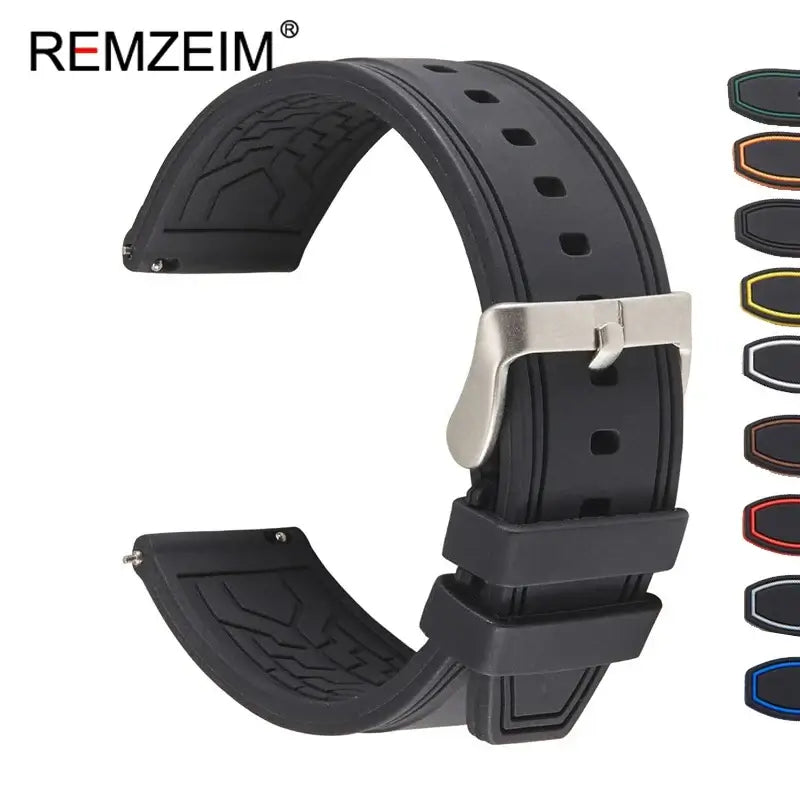Suunto Two-Tone Silicone Band with Edge Stripes - Black with color previews