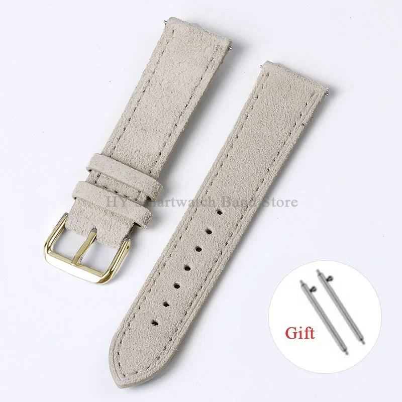 Motorola Moto Suede Leather Band with Buckle Options — Beige / Gold Buckle
