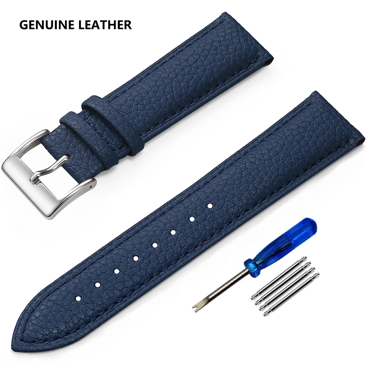 Garmin Grained Leather Band in Navy Blue with Silver Buckle