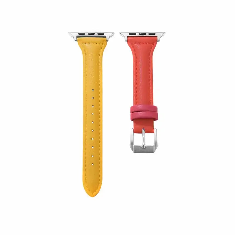 Yellow / Red tapered stitched leather Apple Watch band