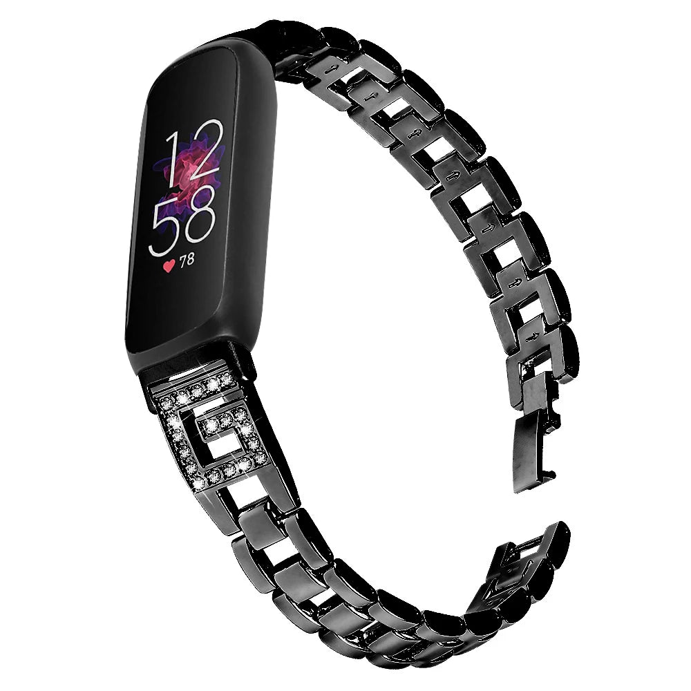 Fitbit Inspire 3 Sparkling Square-Link Metal Band - Black bracelet detail