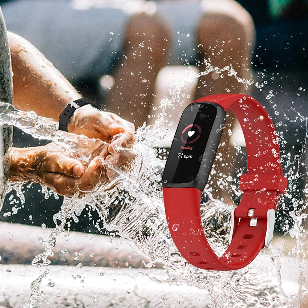Fitbit Luxe Bands - Solid Silicone, Perforated & Metal - Red solid silicone band