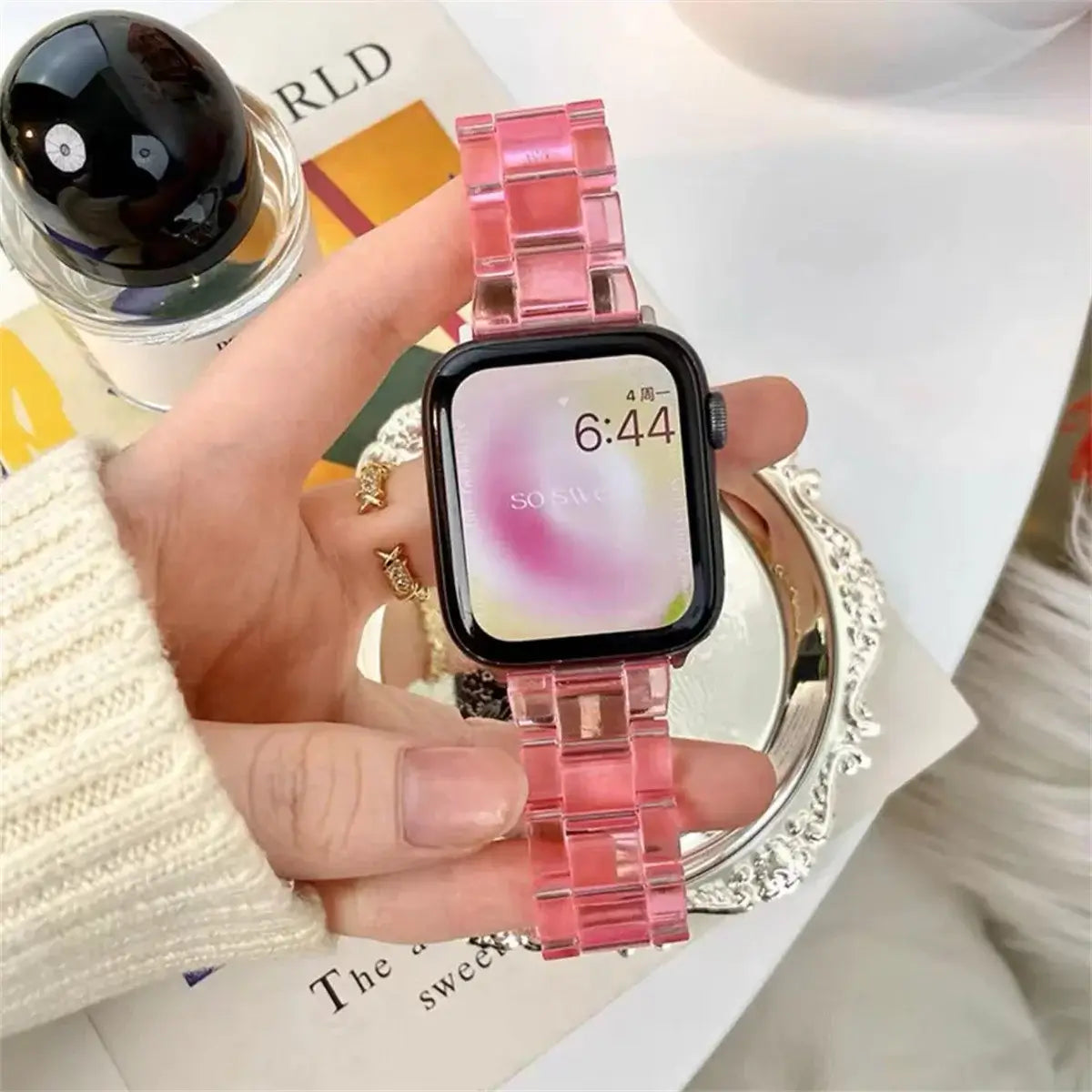 Clear Pink resin Apple Watch link band