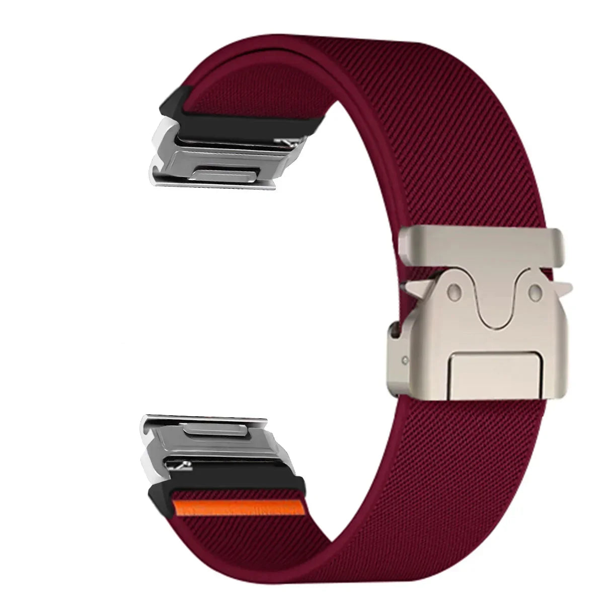 Garmin QuickFit Nylon Band - Clasp and Slider Styles burgundy clasp strap with silver connectors