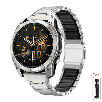 Silver / Black Garmin QuickFit 22/26mm Two-Tone Metal Link Band with Magnetic Clasp