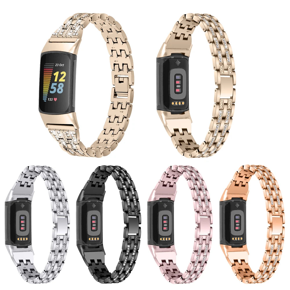 Fitbit Charge Rhinestone Triple-Row Metal Band - Metal finish options